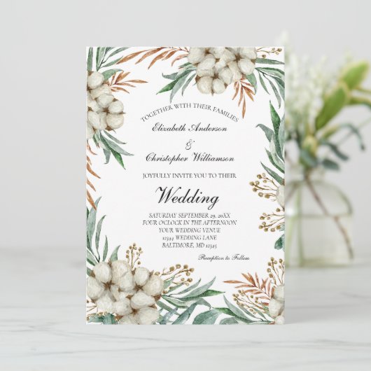 Boho Greenery Botanical Green White Wedding Kaart (Staand voorkant)