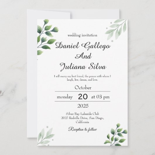 Boho Greenery bruiloft uitnodiging (Voorkant)