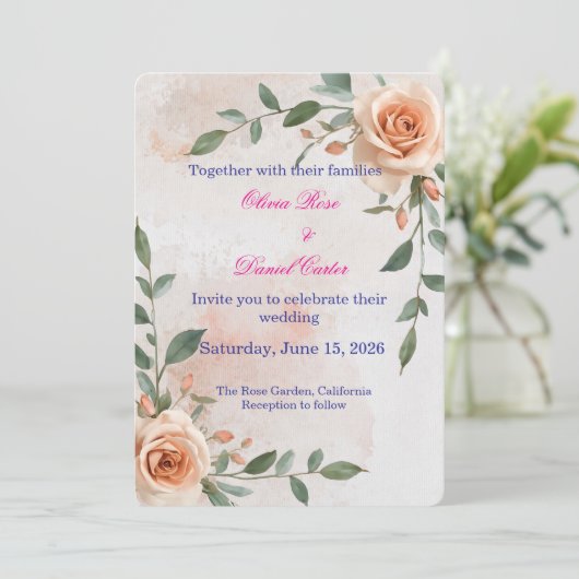 Boho Greenery bruiloft uitnodiging (Staand voorkant)