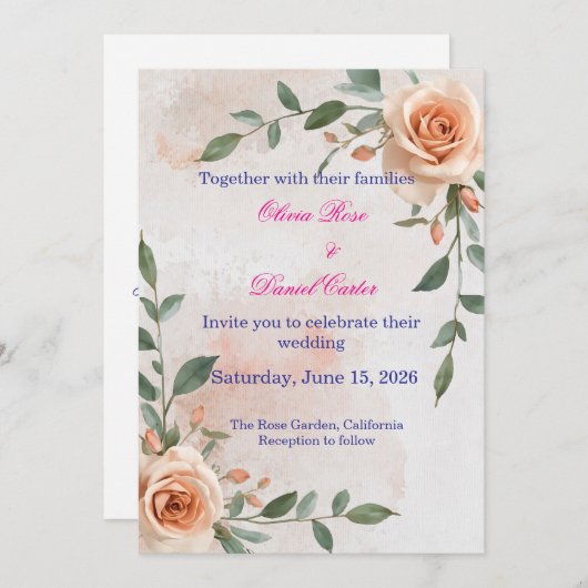 Boho Greenery bruiloft uitnodiging (Voorkant / Achterkant)