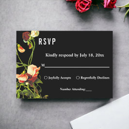 Boho Greenery Burgundy Rozen Black Floral Wedding RSVP Kaartje