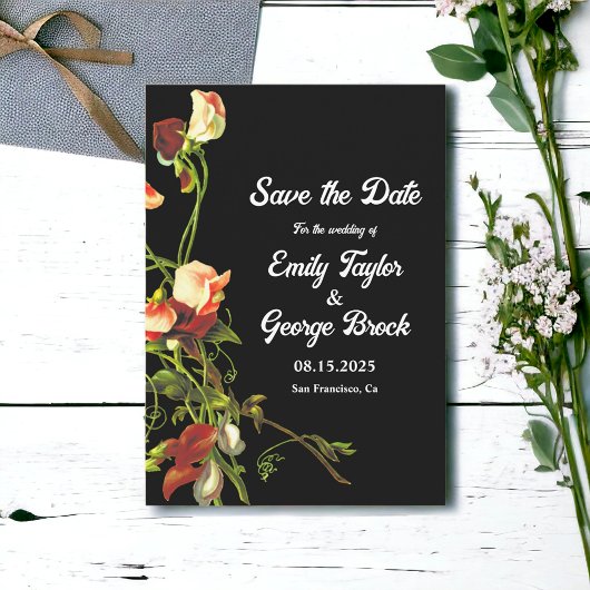 Boho Greenery Burgundy Rozen Black Floral Wedding Save The Date