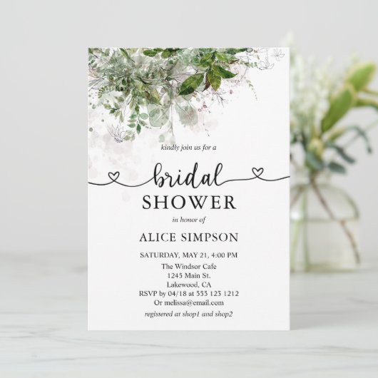 Boho Greenery Calligraphy Heart Vrijgezellenfeest  Kaart (Staand voorkant)