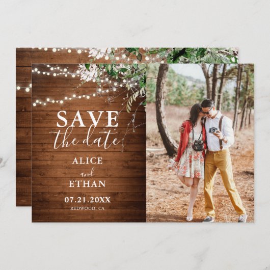 Boho Greenery Calligraphy Photo Save the Date (Voorkant / Achterkant)