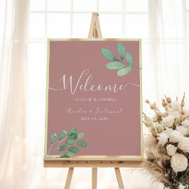 Boho Greenery Dusty Roos bruiloft Welkom Poster
