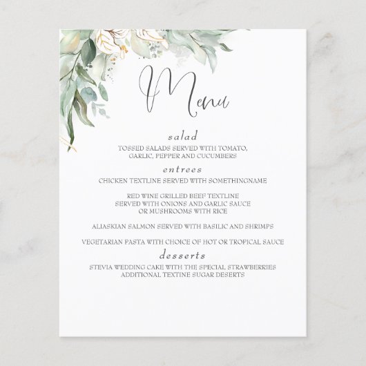 Boho Greenery en Eucalyptus Leaves Wedding Menu (Voorkant)