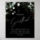 Boho Greenery en Gold Black Photo Guest Book Sign Poster (Voorkant)