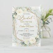 Boho greenery en witte bloemen voor gouden lijst kaart (Staand voorkant)