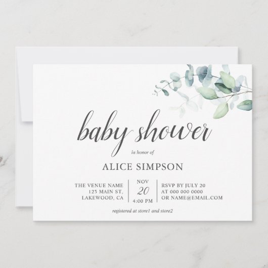 Boho Greenery Eucalyptus Baby shower Invitation Kaart (Voorkant)