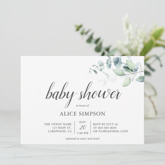 Boho Greenery Eucalyptus Baby shower Invitation Kaart (Staand voorkant)