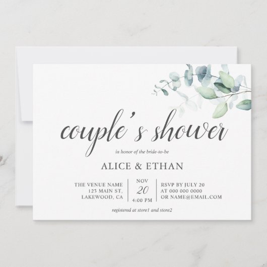 Boho Greenery Eucalyptus Couples Shower Invitation Kaart (Voorkant)