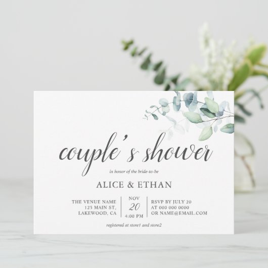 Boho Greenery Eucalyptus Couples Shower Invitation Kaart (Staand voorkant)