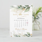 Boho greenery eucalyptus en goudbladeren bruiloft save the date (Staand voorkant)