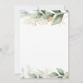 Boho greenery eucalyptus en goudbladeren bruiloft save the date (Achterkant)