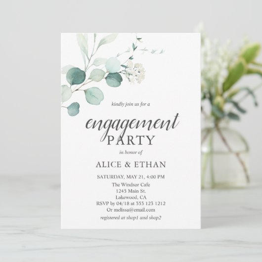 Boho Greenery Eucalyptus Engagement Party Kaart (Staand voorkant)