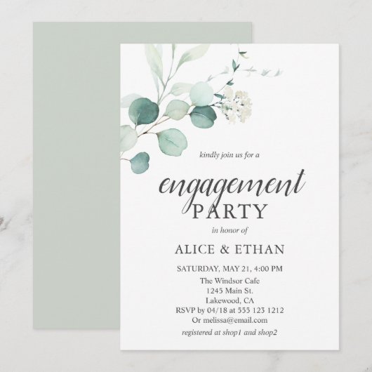 Boho Greenery Eucalyptus Engagement Party Kaart (Voorkant / Achterkant)