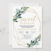 Boho Greenery eucalyptus gold lijst zoete zestien Kaart (Voorkant)