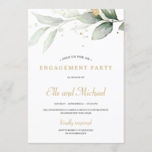 Boho greenery eucalyptus gold spetters verloving kaart