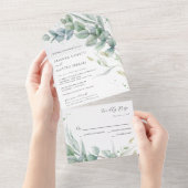 Boho Greenery Eucalyptus Leaves Wedding All In One Uitnodiging (Afscheurbaar)