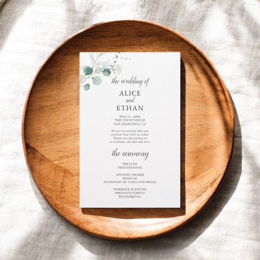 Boho Greenery Eucalyptus Leaves Wedding Program