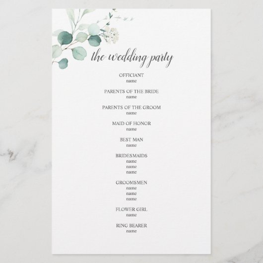 Boho Greenery Eucalyptus Leaves Wedding Program (Achterkant)