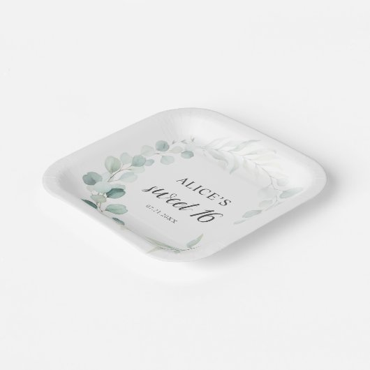 Boho Greenery Eucalyptus Sweet 16 Papieren Bordje (Gebogen)