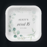 Boho Greenery Eucalyptus Sweet 16 Papieren Bordje<br><div class="desc">Boho bouquet van groene eucalyptus en bladeren.</div>