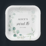 Boho Greenery Eucalyptus Sweet 16 Papieren Bordje<br><div class="desc">Boho bouquet van groene eucalyptus en bladeren.</div>