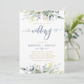 Boho Greenery Eucalyptus Wedding Dusty Blue Kaart (Staand voorkant)
