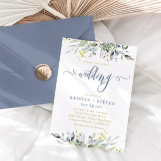 Boho Greenery Eucalyptus Wedding Dusty Blue Kaart