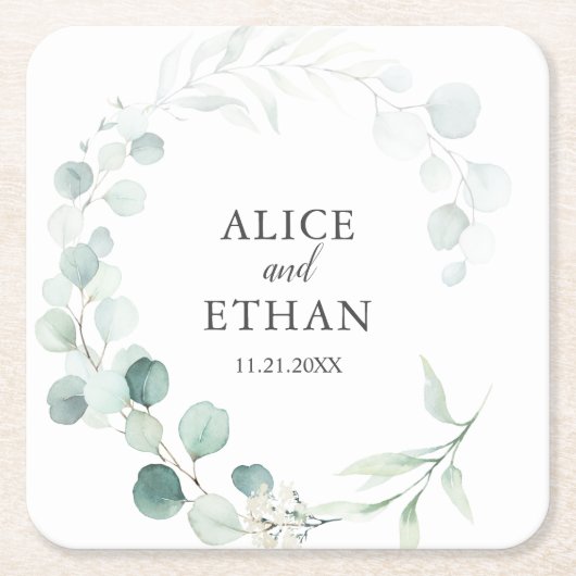 Boho Greenery Eucalyptus Wedding Kartonnen Onderzetters (Voorkant)