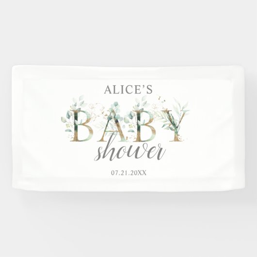 Boho Greenery Eucalyptus Welcome Baby shower Spandoek (Horizontaal)
