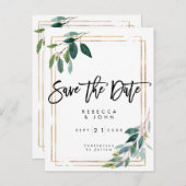 boho greenery floral bruiloft , behalve de date ca aankondigingskaart (Voorkant / Achterkant)