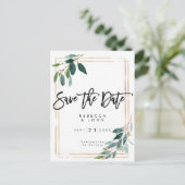 boho greenery floral bruiloft , behalve de date ca aankondigingskaart (Staand voorkant)
