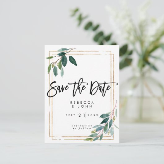 boho greenery floral bruiloft , behalve de date ca aankondigingskaart (Staand voorkant)