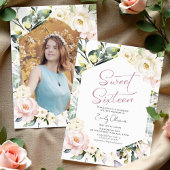 Boho Greenery Floral Foto Lijst Sweet 16 Kaart