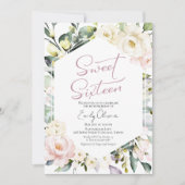 Boho Greenery Floral Foto Lijst Sweet 16 Kaart (Voorkant)
