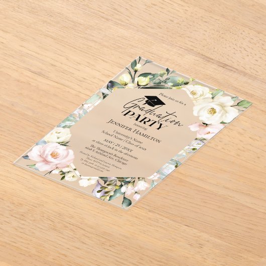 Boho Greenery Floral Lijst Afstudeerfeest Acryl Uitnodigingen (Laagn)