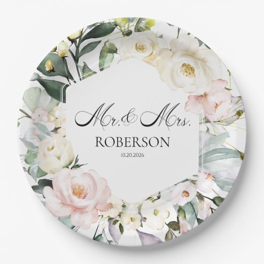 Boho Greenery Floral Lijst bruiloft Papieren Bordje (Voorkant)