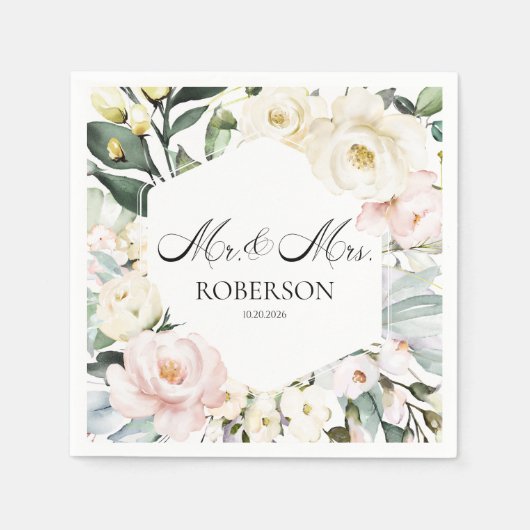 Boho Greenery Floral Lijst bruiloft Servet (Voorkant)