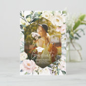 Boho Greenery Floral Lijst Foto Afstudeerfeest Kaart (Staand voorkant)