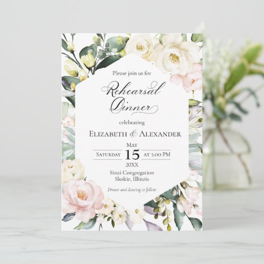 Boho Greenery Floral Lijst Fotorepetitie Diner Kaart (Staand voorkant)