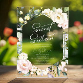 Boho Greenery Floral Lijst Sweet 16 Acryl Uitnodigingen