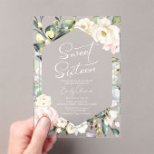Boho Greenery Floral Lijst Sweet 16 Acryl Uitnodigingen (Insitu (Draagbaar))
