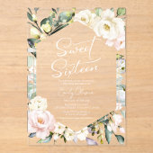 Boho Greenery Floral Lijst Sweet 16 Acryl Uitnodigingen (Voorkant)