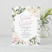 Boho Greenery Floral Lijst Sweet 16 Kaart (Staand voorkant)