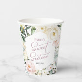 Boho Greenery Floral Lijst Sweet 16 Papieren Bekers (Voorkant)
