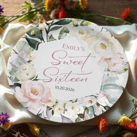 Boho Greenery Floral Lijst Sweet 16 Papieren Bordje