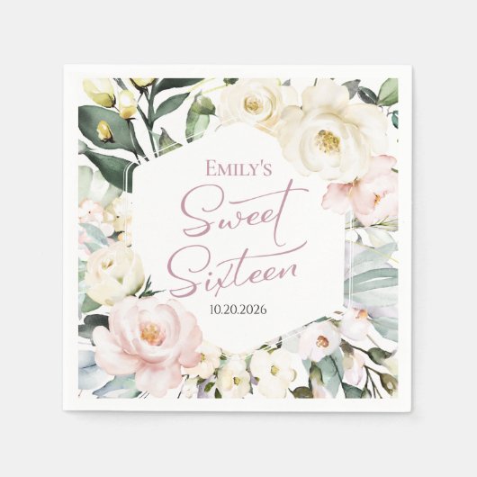 Boho Greenery Floral Lijst Sweet 16 Servet (Voorkant)