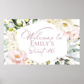Boho Greenery Floral Lijst Sweet 16 Welkomstbanner Poster (Voorkant)